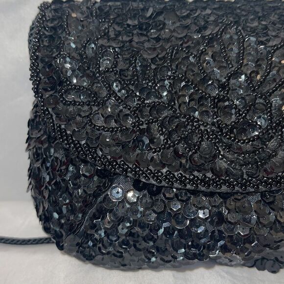 Vintage La Regale Black Sequin Beaded Evening Bag - Picture 7 of 12